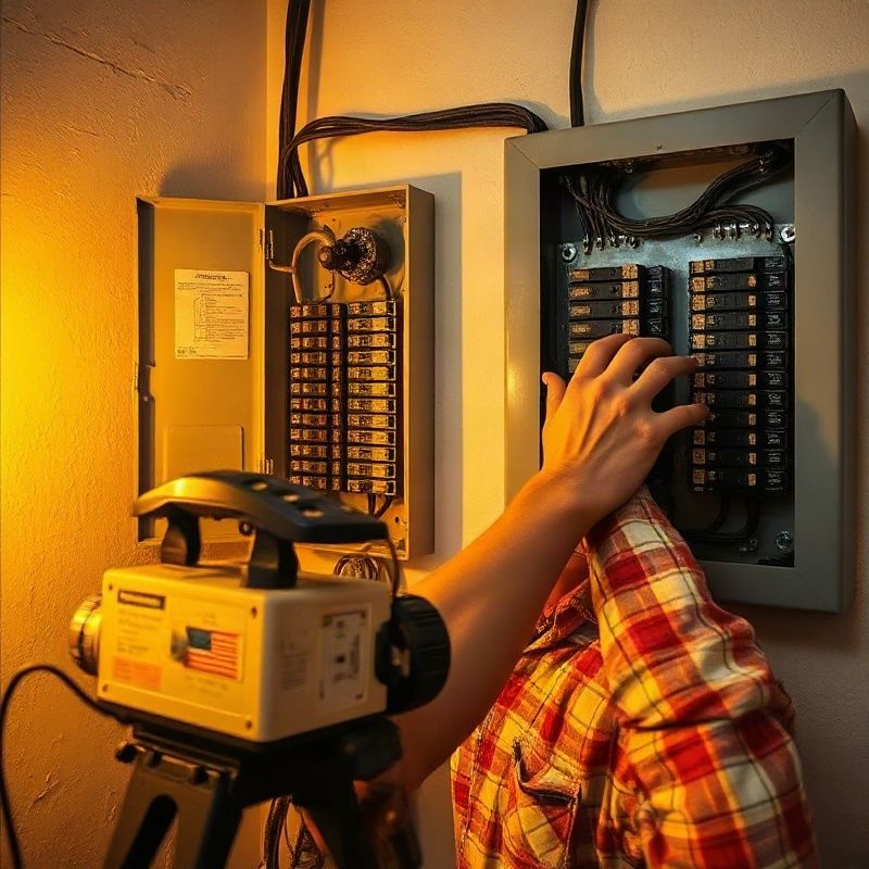 Electricista instalando un tablero moderno de disyuntores en una vivienda uruguaya